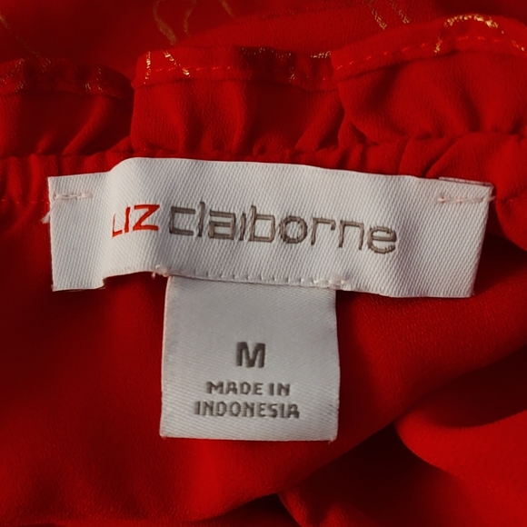 Liz Claiborne Blouse women Embellished Neck long Sleeves colo red cabaret New - Picture 10 of 10